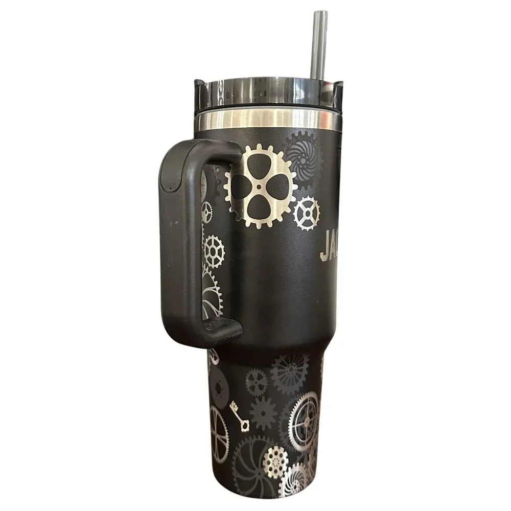 Stainless Steel Tumbler 40oz Handle Black Engraved Personalized